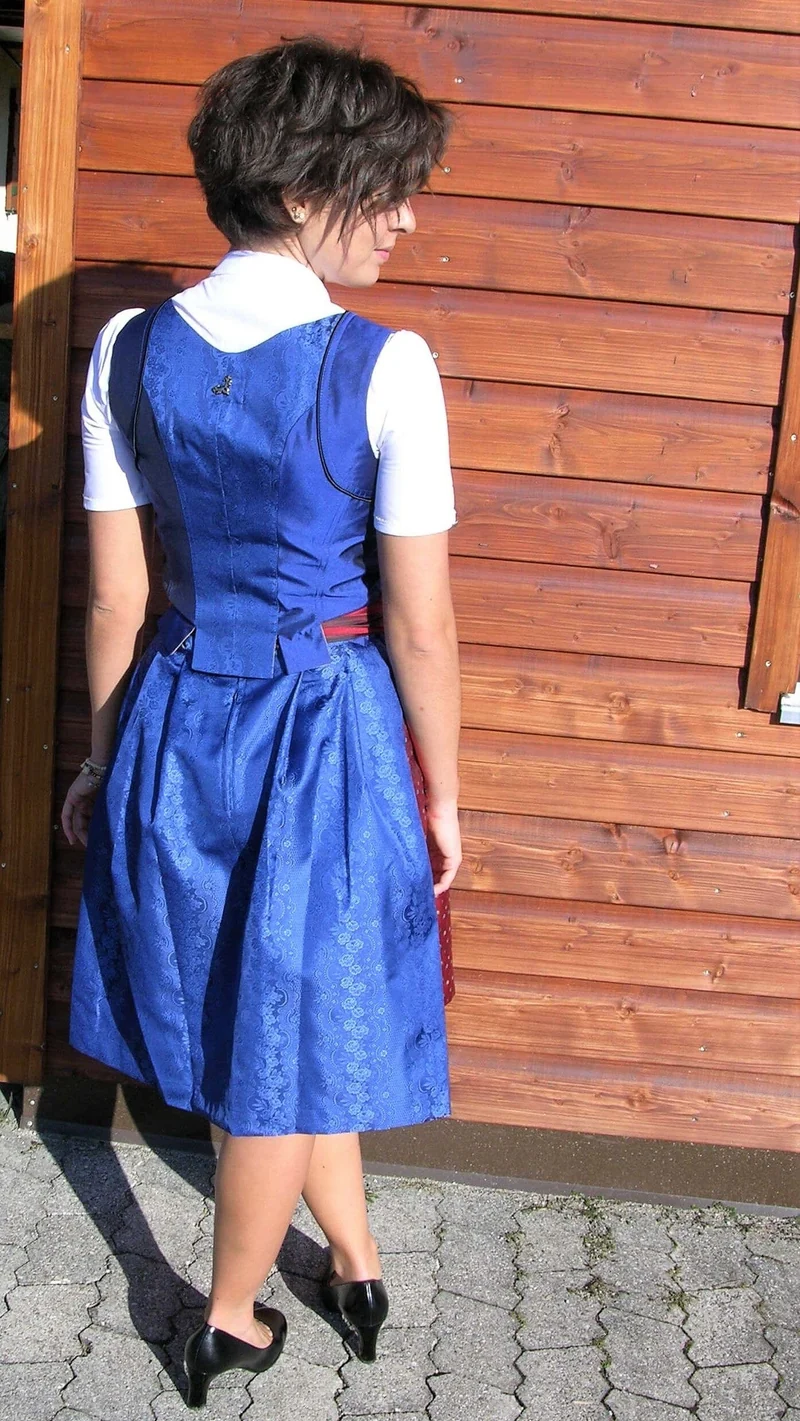 Dirndl 3-Teiler, Coco Vero, rot, blau, Midi 60 cm