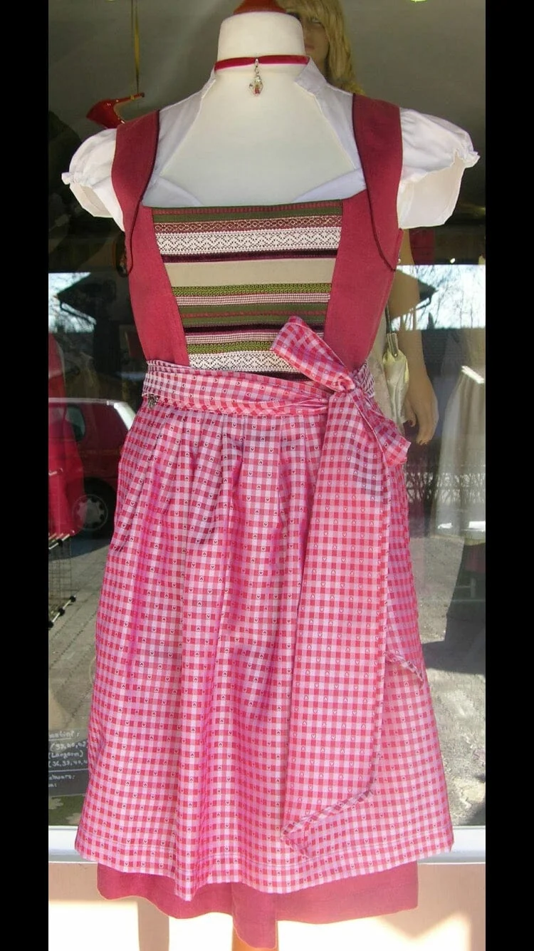 Dirndl 3-Teiler, CocoVero, Leinen, rot, Seide, Midi