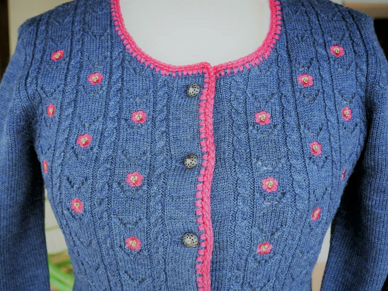 Trachten Jacke, Spieth & Wensky, Nostalgie, jeansblau/Himbeer