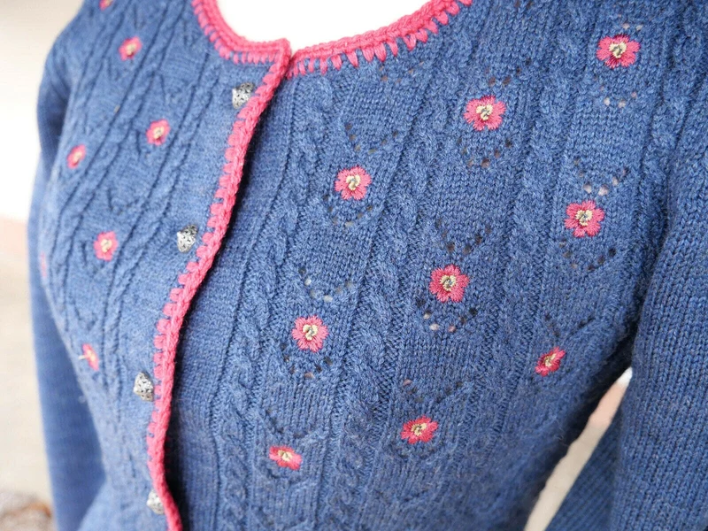 Trachten Jacke, Spieth & Wensky, Nostalgie, jeansblau/Himbeer