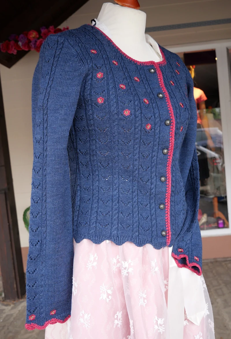 Trachten Jacke, Spieth & Wensky, Nostalgie, jeansblau/Himbeer
