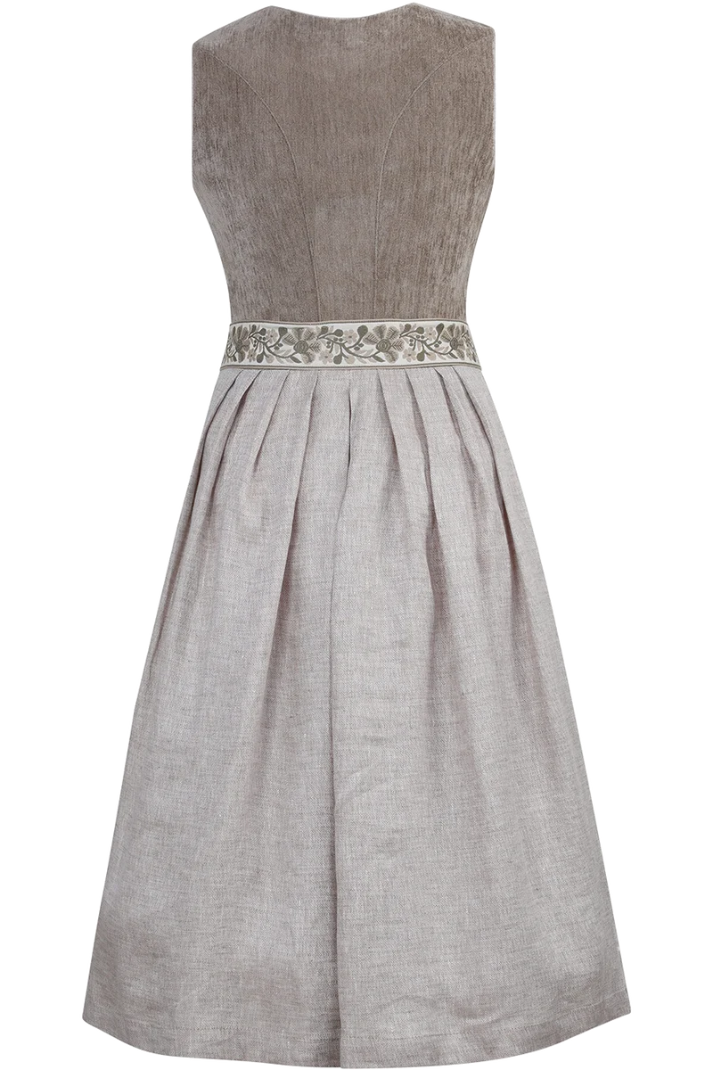 Midi-Dirndl mit Samt-Cord-Mieder - taupe
