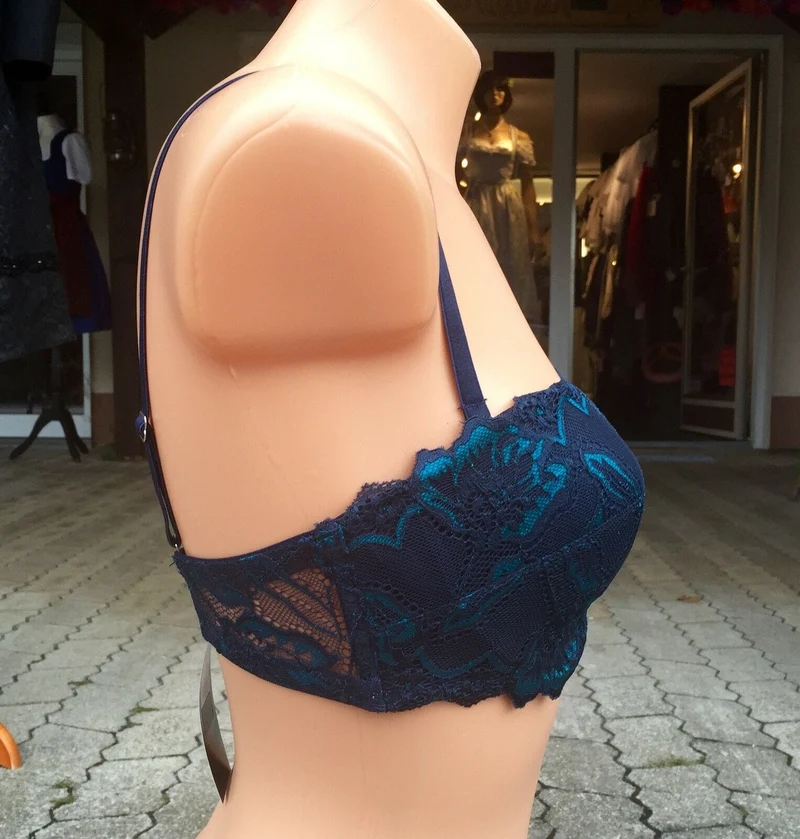 Bandeau Schalen BH, After Eden, Spitze, petrol, dunkelblau