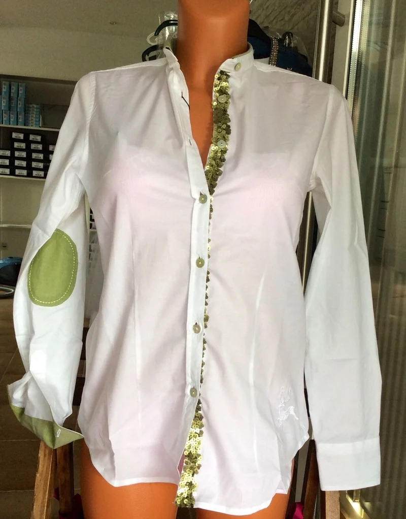 Trachten Bluse, Trachtenbluse Wiesnkönig, weiß, grün, langarm