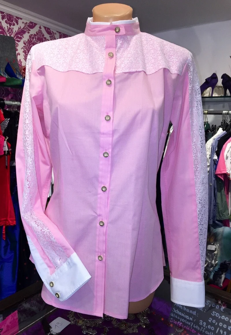 Trachten Bluse, Trachtenbluse Wiesnkönig, rosa, langarm