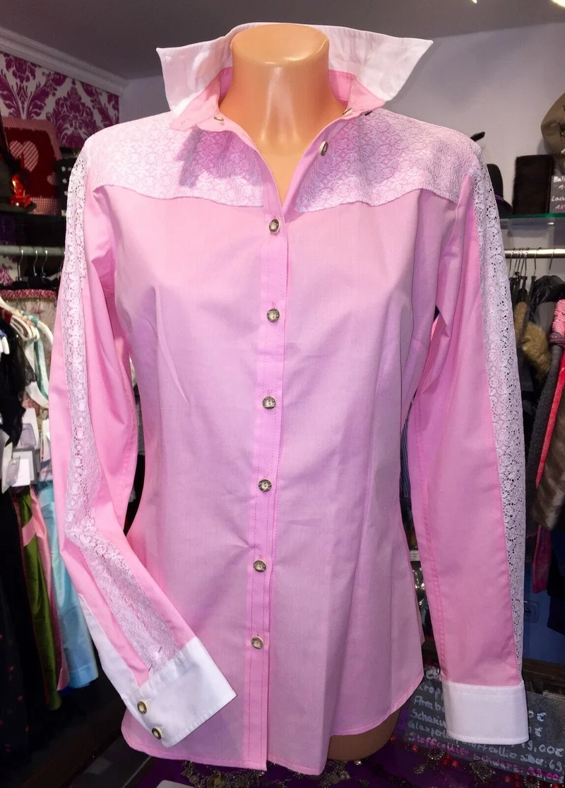 Trachten Bluse, Trachtenbluse Wiesnkönig, rosa, langarm