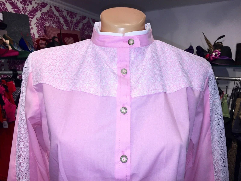 Trachten Bluse, Trachtenbluse Wiesnkönig, rosa, langarm