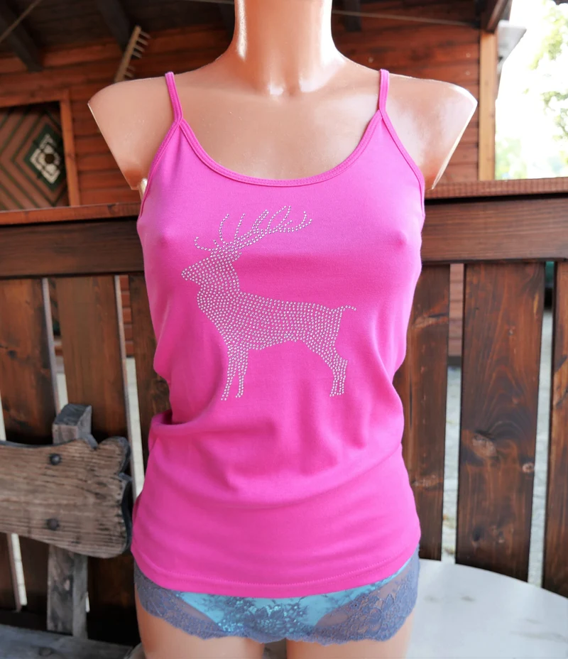 Trachtenshirt, Träger Top, Tu Felix Austria, Pink, Hirsch