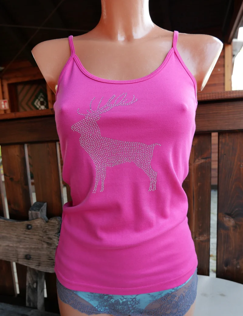 Trachtenshirt, Träger Top, Tu Felix Austria, Pink, Hirsch