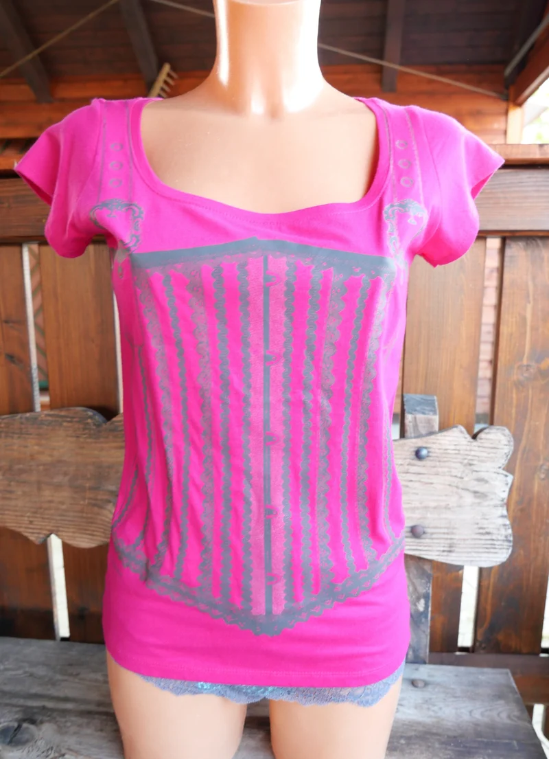 Trachtenshirt, pink, Mieder Aufdruck, Print, Gr. M
