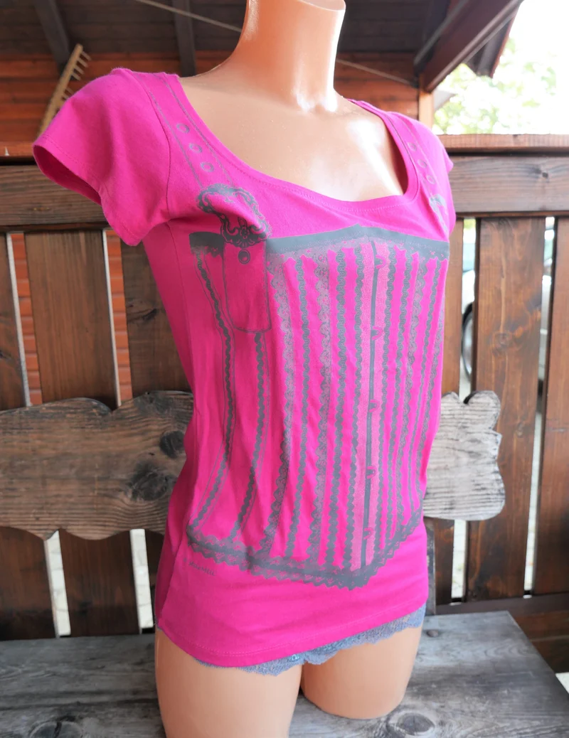 Trachtenshirt, pink, Mieder Aufdruck, Print, Gr. M