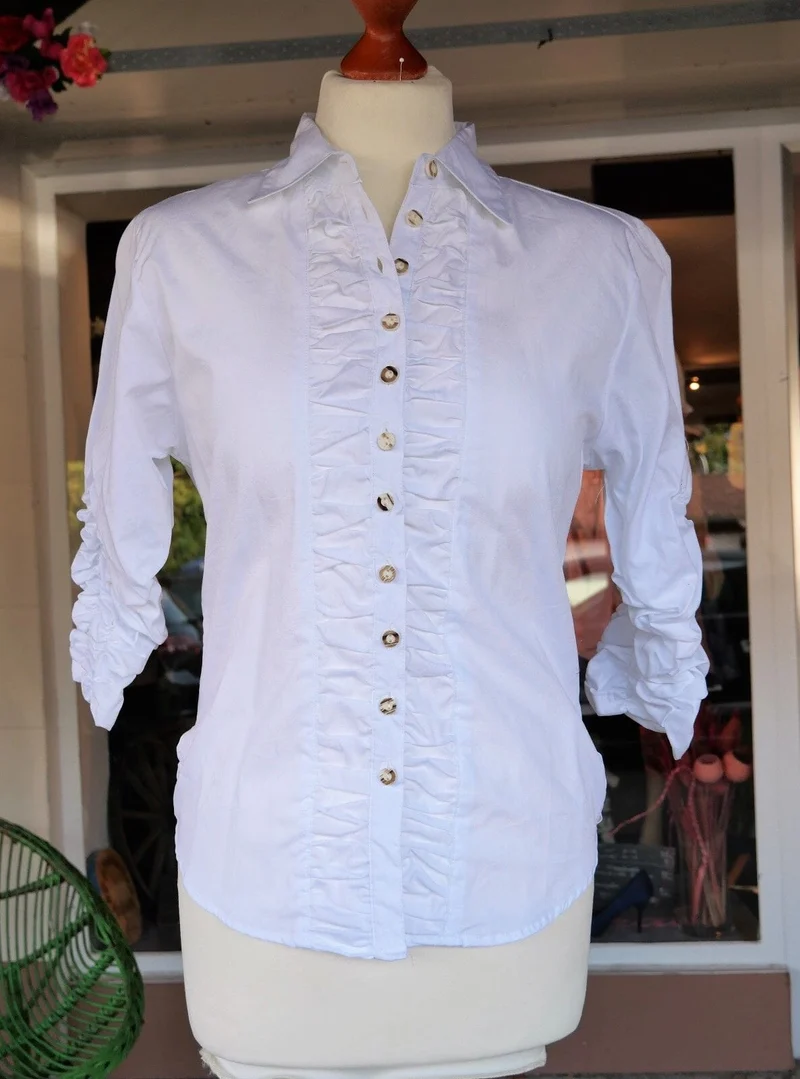 Trachten Bluse, Trachtenbluse, Kristy, Almsach, weiß, 3/4 Arm