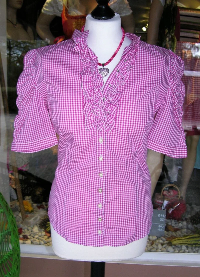 Trachten Bluse, Trachtenbluse, Almsach, kariert pink, halbarm