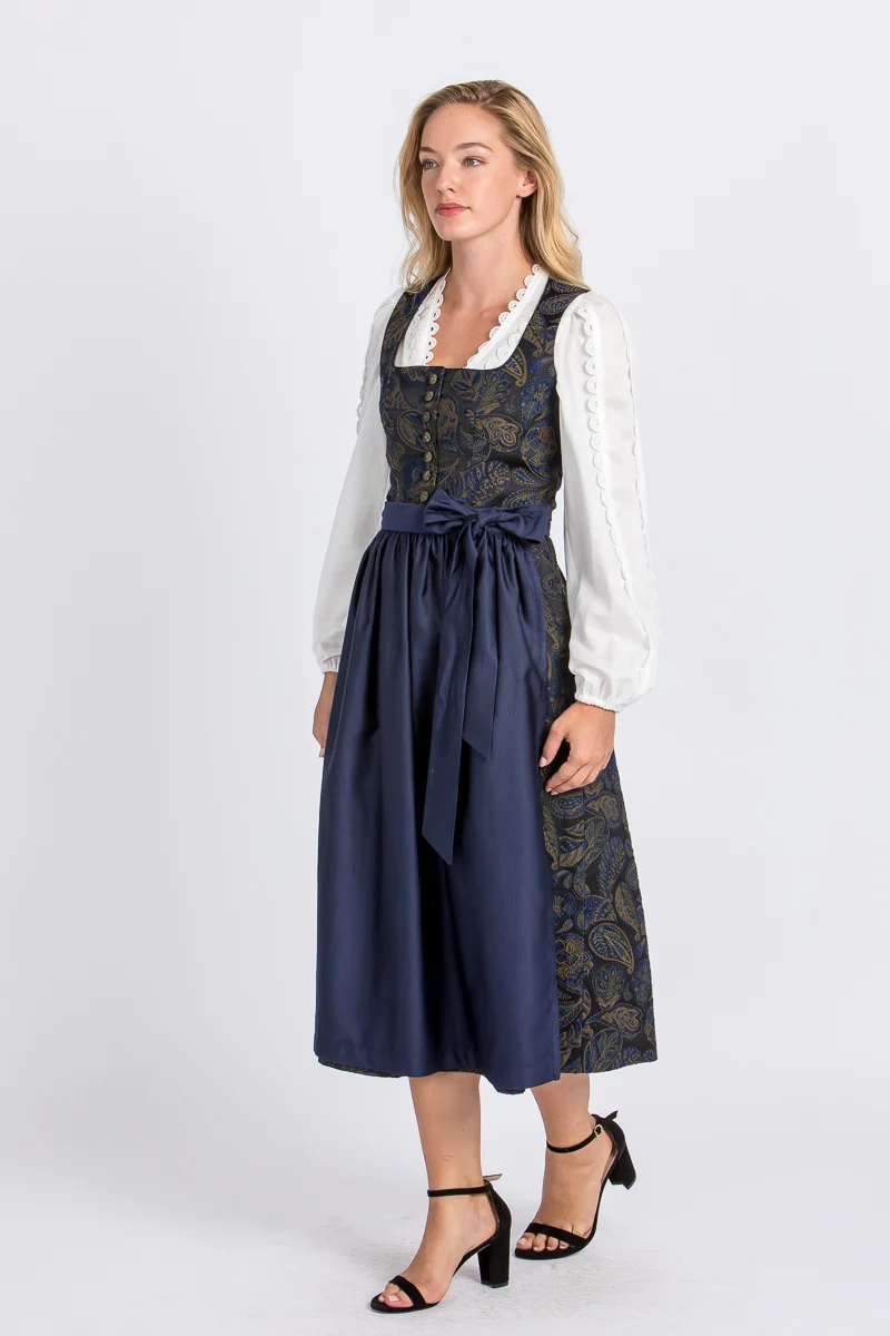 Almliebe Dirndl Fanni blau gemustert