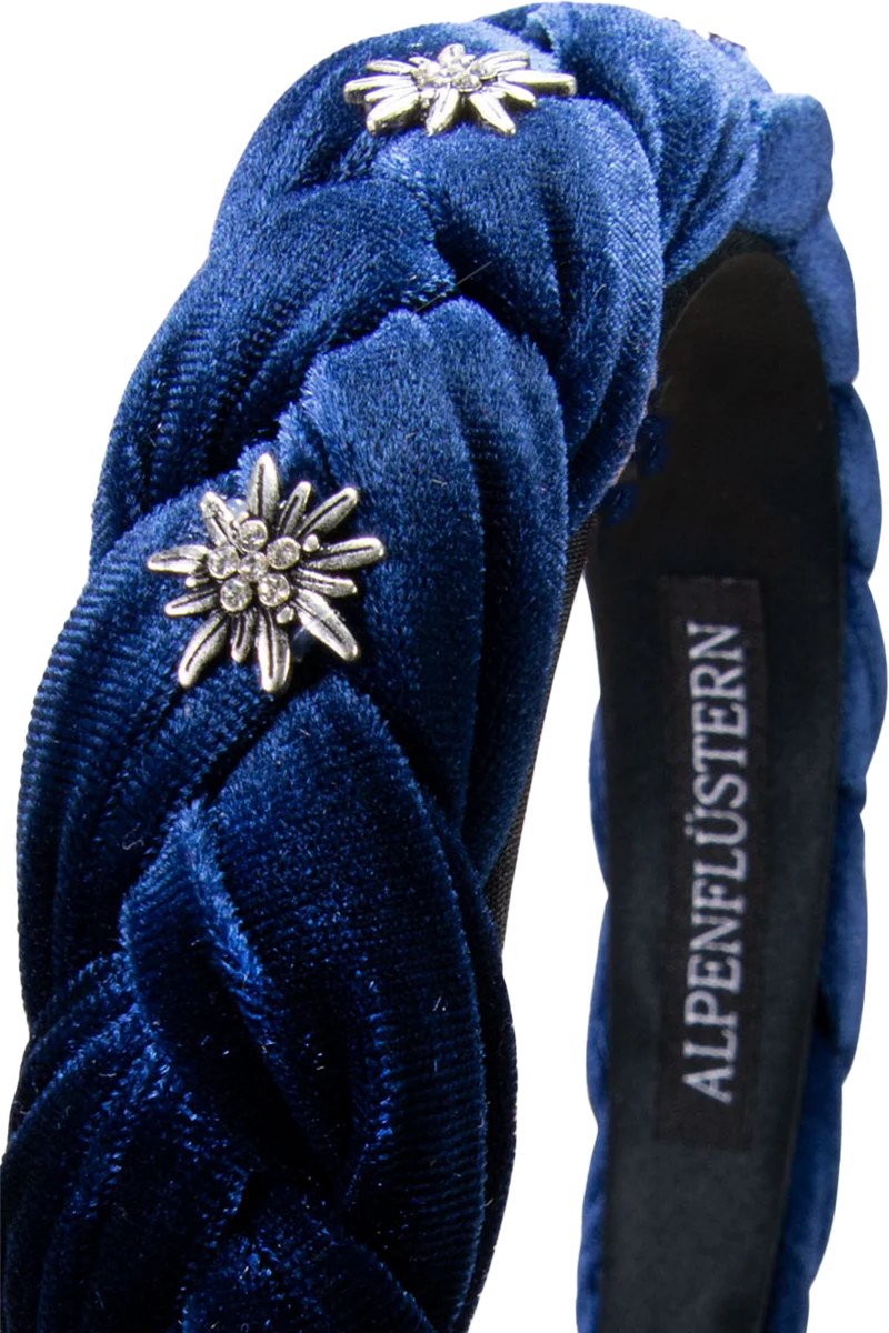Samt Haarreif geflochten mit Strass-Edelweißblüten - blau