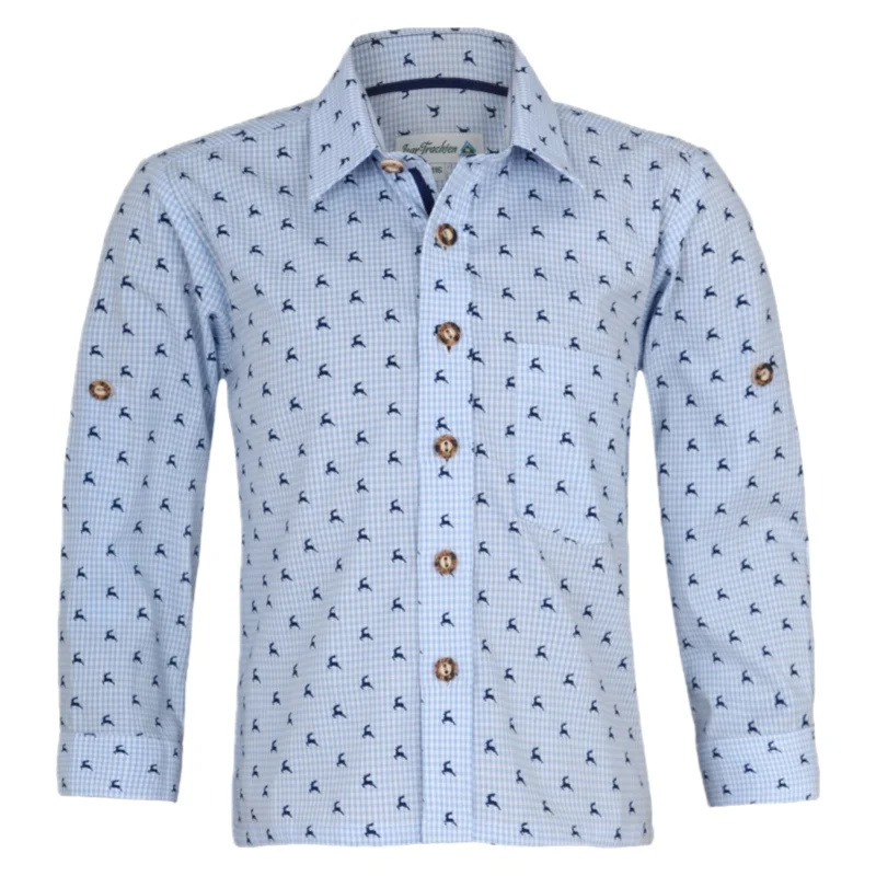 Kinder Trachtenhemd Hirsche hellblau