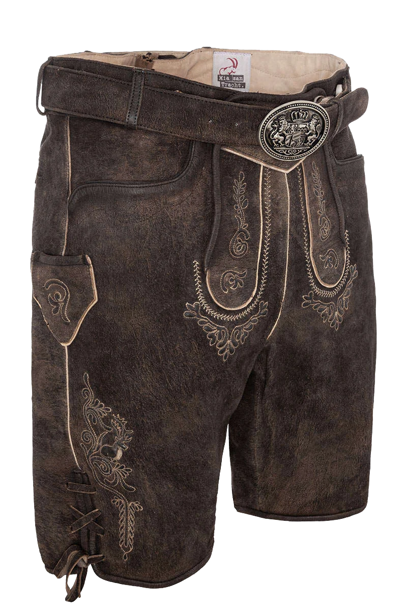 Premium-Lederhosenset kurz mit Gürtel+Träger dunkelbraun