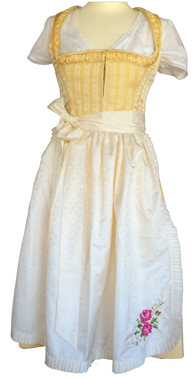 Dirndl Trentini, Hanni, creme, gelb, Midi 60 cm, Brautdirndl, Gr. 36