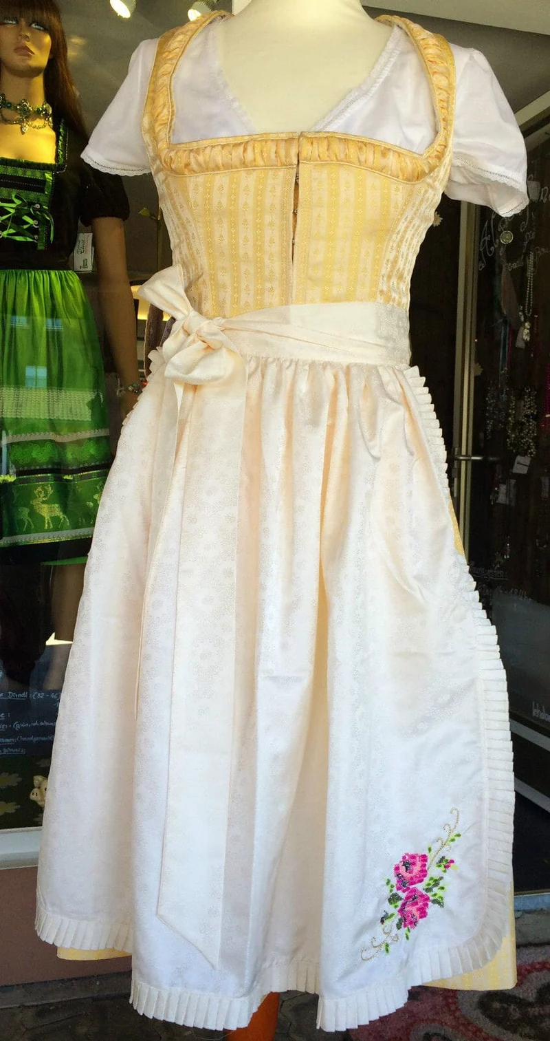 Dirndl Trentini, Hanni, creme, gelb, Midi 60 cm, Brautdirndl, Gr. 36
