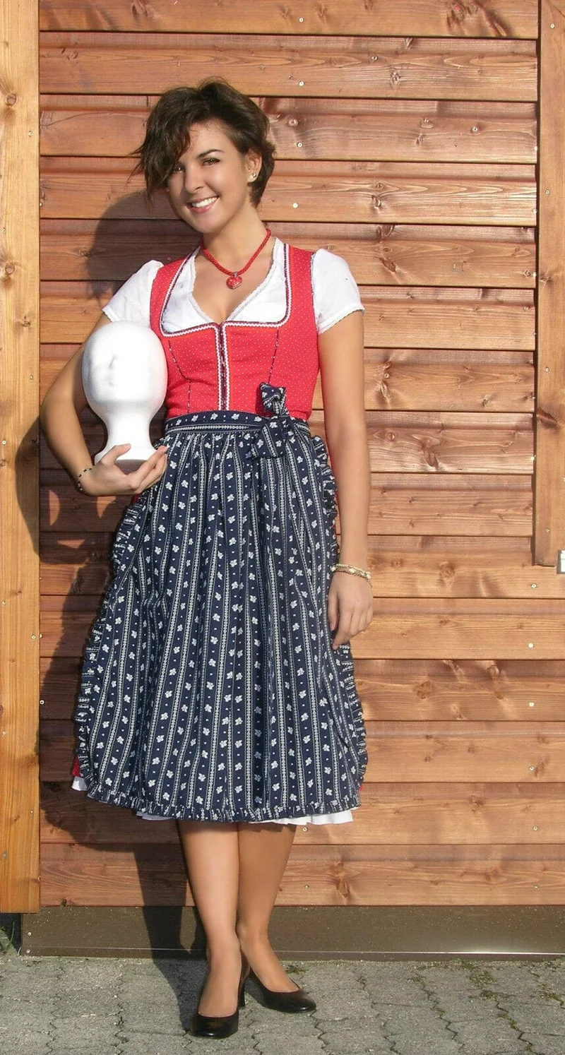 Dirndl Trentini, Palina, rot blau, Midi 70 cm, Waschdirndl