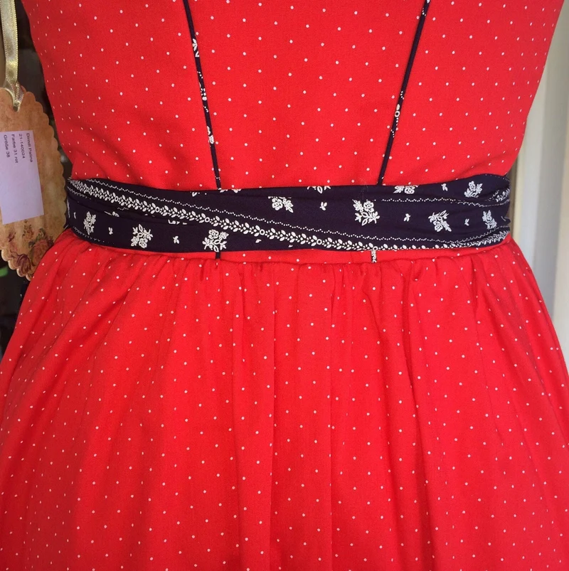 Dirndl Trentini, Palina, rot blau, Midi 70 cm, Waschdirndl