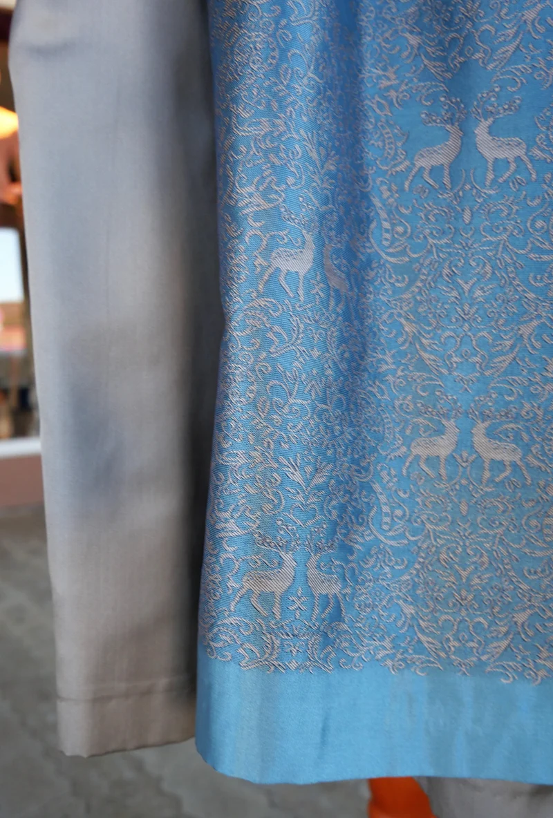 Dirndl Kleid Wenger aqua, taupe, gold Midi 70 cm, Gr. 34