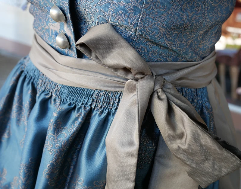 Dirndl Kleid Wenger aqua, taupe, gold Midi 70 cm, Gr. 34