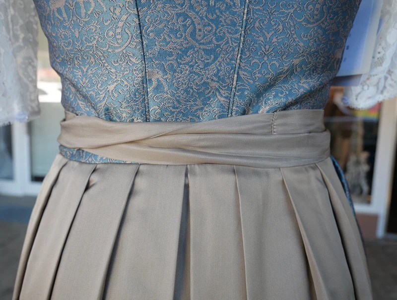 Dirndl Kleid Wenger aqua, taupe, gold Midi 70 cm, Gr. 34