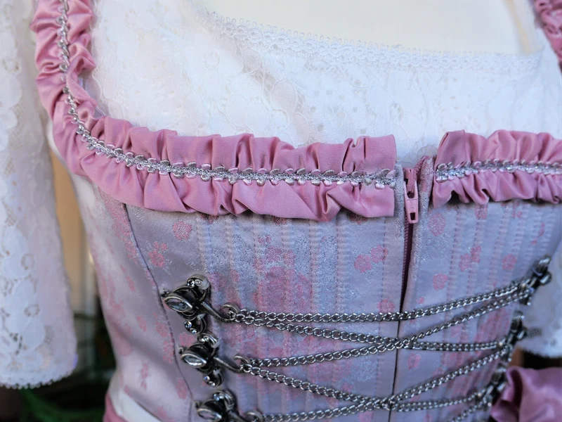 Dirndl Melega, Amidala, Brautdirndl, weiß, rosa, Spitze, Maxi 80 cm, Gr. 34