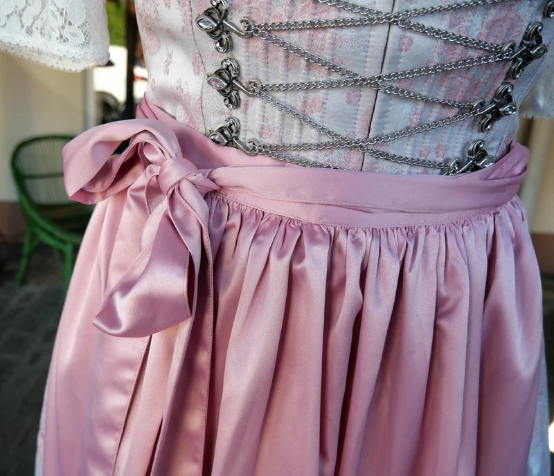 Dirndl Melega, Amidala, Brautdirndl, weiß, rosa, Spitze, Maxi 80 cm, Gr. 34