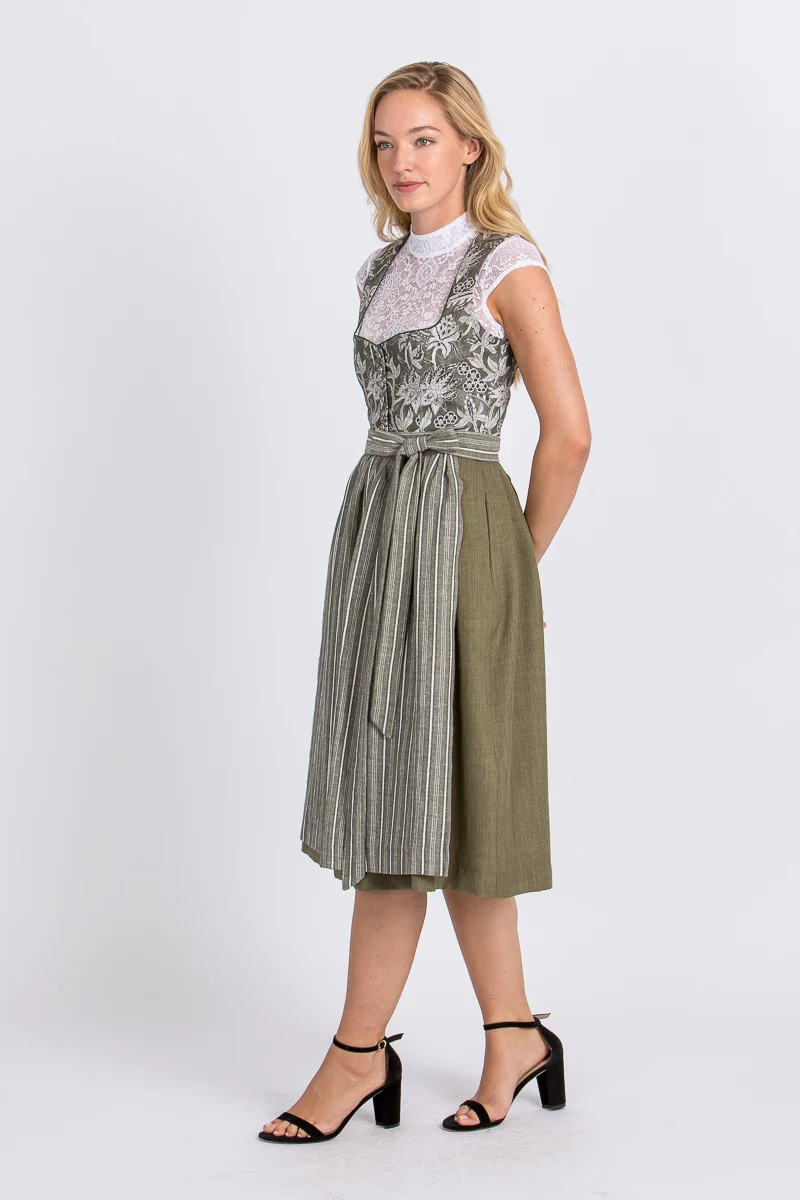 Berwin & Wolff Waschdirndl Olivgrün Geblümt