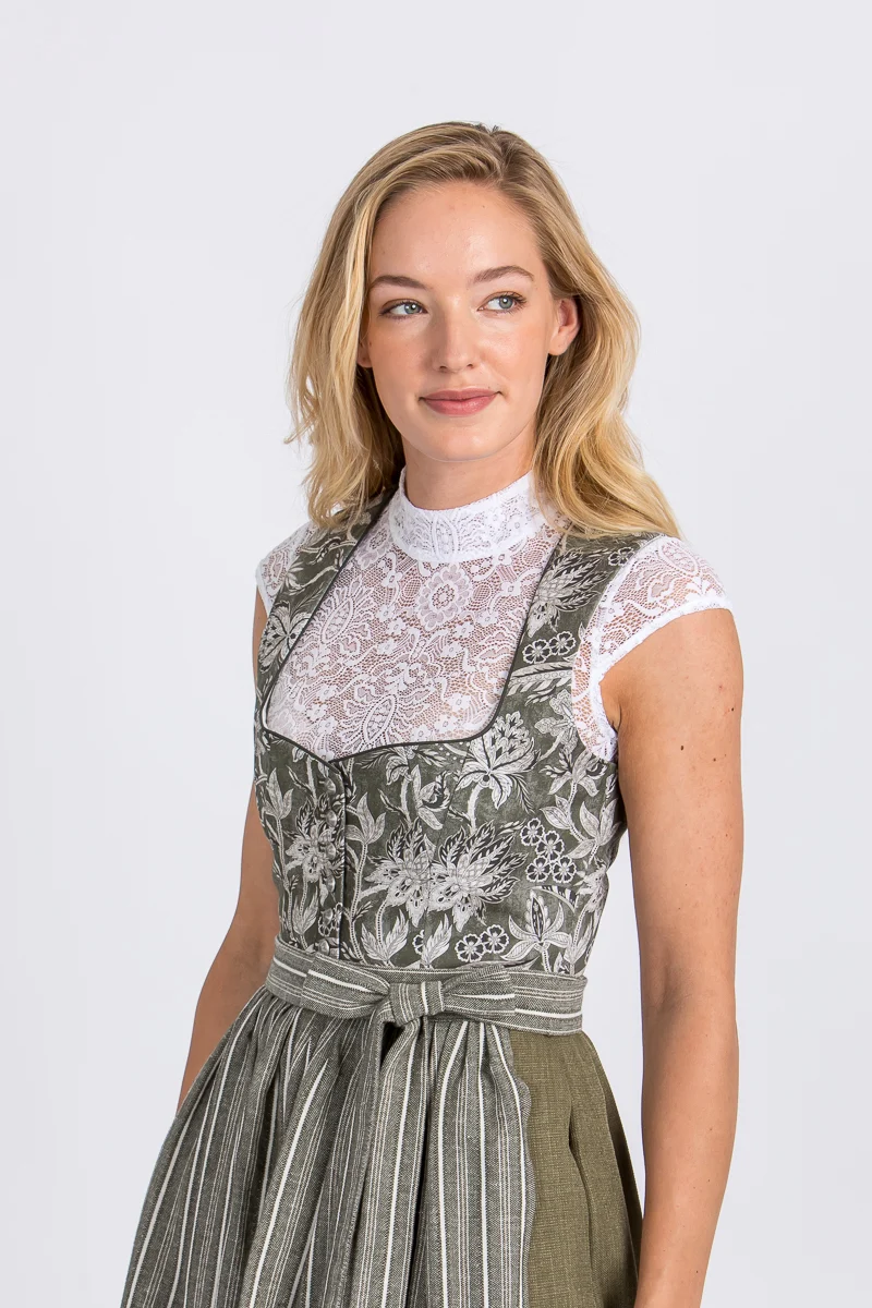 Berwin & Wolff Waschdirndl Olivgrün Geblümt