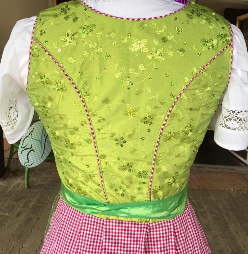Dirndl Marjo, Gitta, apfel, rot, grün, Spitze, Midi 55 cm