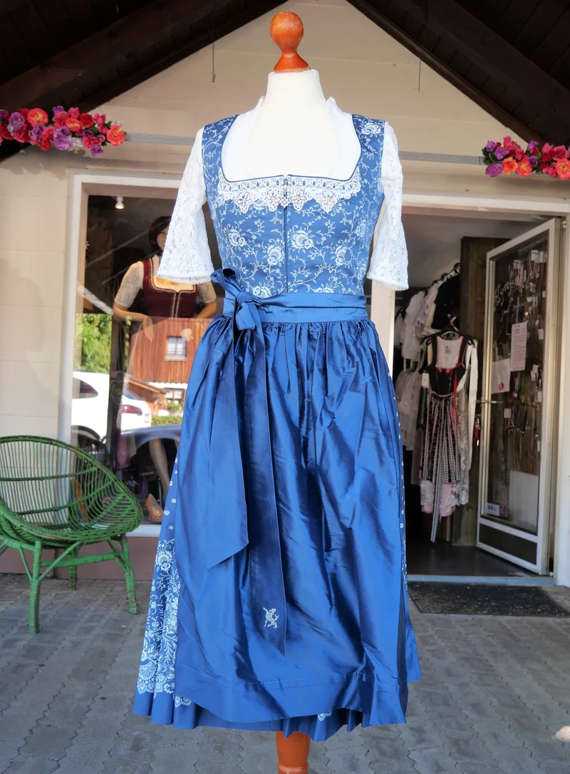 Dirndl Sportalm, Mattersburg, blau, Seide, Midi 70 cm, Gr. 34