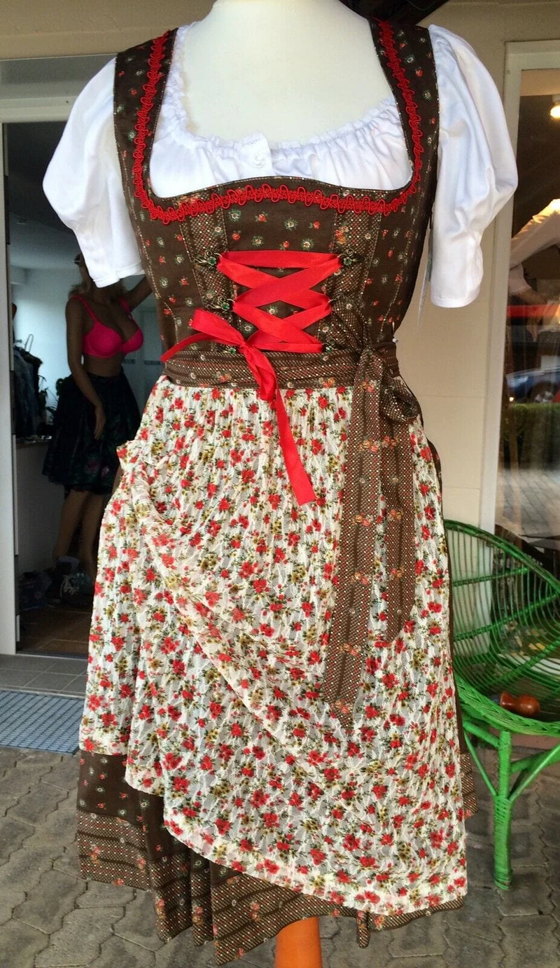Dirndl Marjo, Baumwolle, braun, creme, Midi, Mini 55 cm