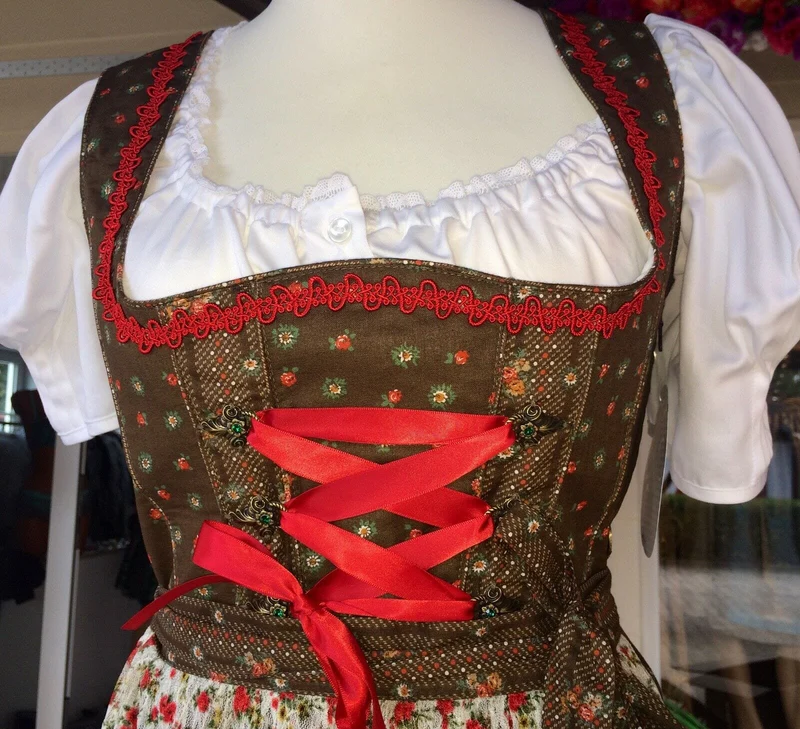 Dirndl Marjo, Baumwolle, braun, creme, Midi, Mini 55 cm