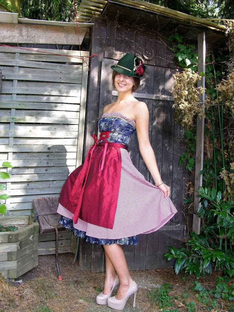Dirndl Kleid, Bandeau, Ellersdorfer, blau, rot Midi 60 cm