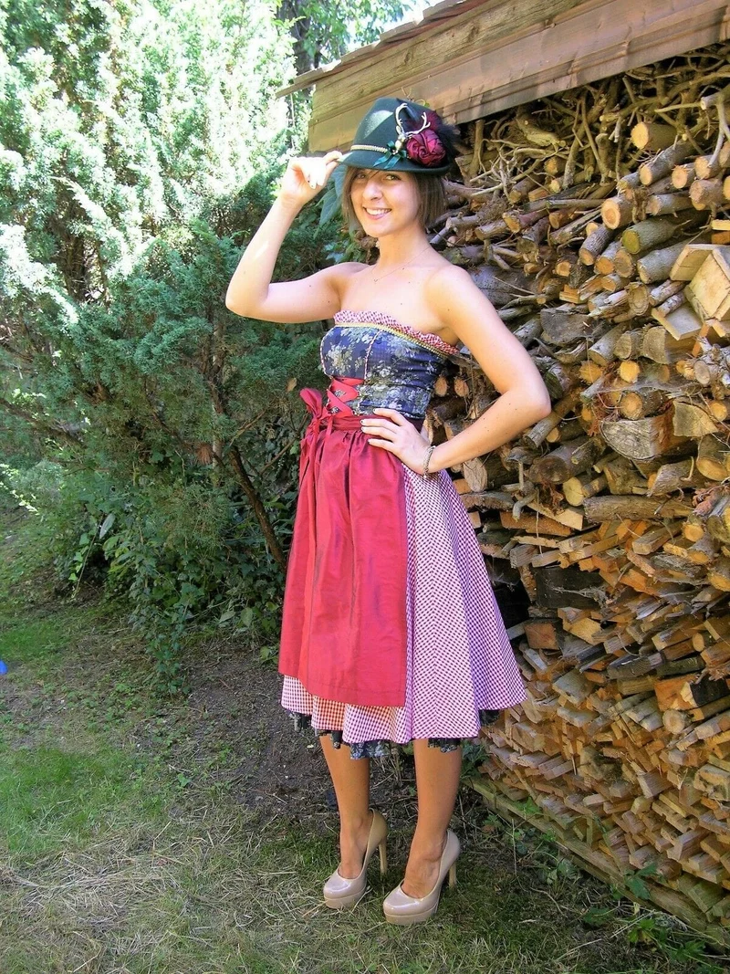 Dirndl Kleid, Bandeau, Ellersdorfer, blau, rot Midi 60 cm