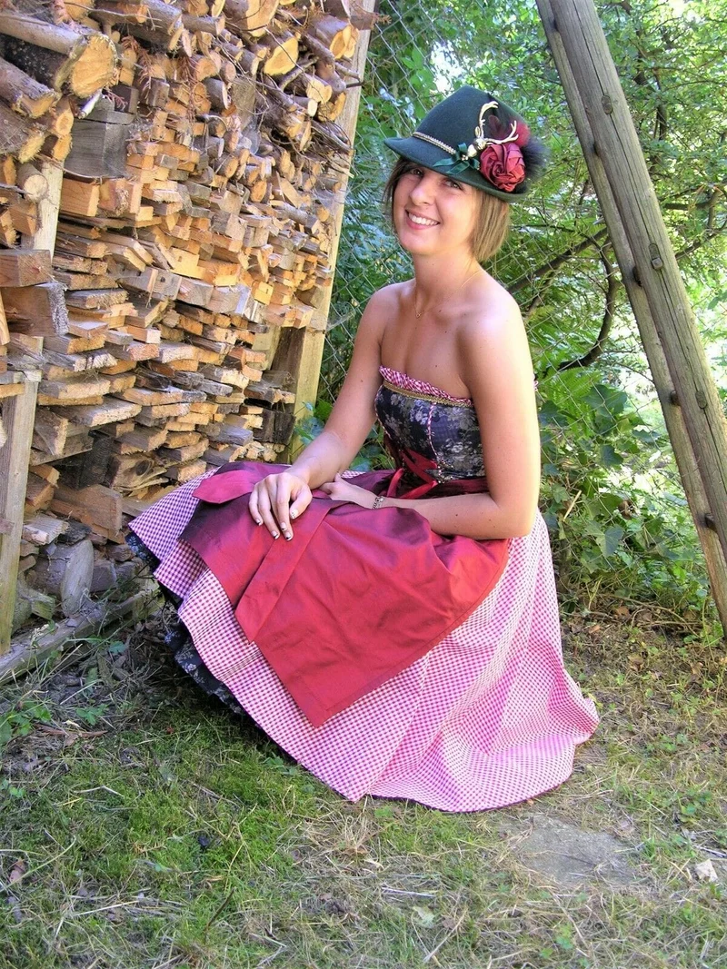 Dirndl Kleid, Bandeau, Ellersdorfer, blau, rot Midi 60 cm