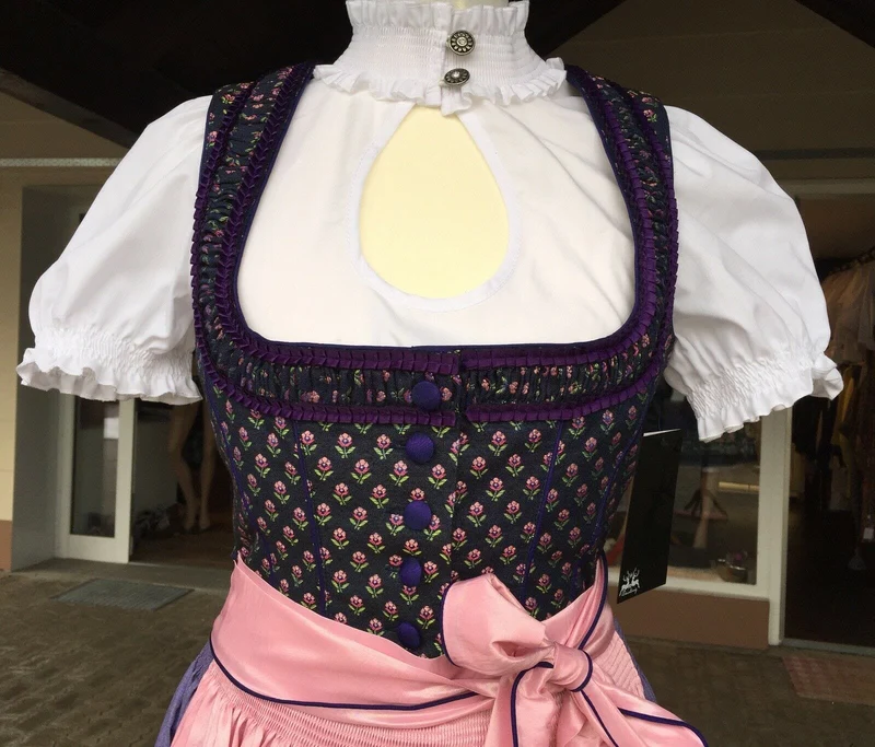 Dirndl Wiesnkönig, Thilda, blau, lila, rosa, Midi 60 cm
