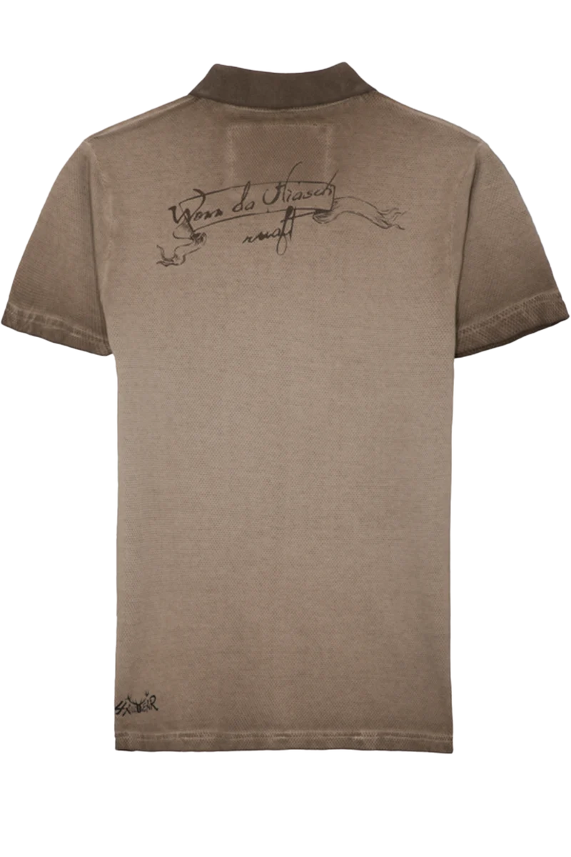 Herren Polo-Shirt mit Struktur und Aufdruck - hellbraun