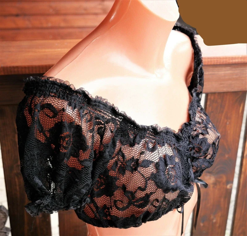 Dirndlbluse Krüger Madl, Carmen, schwarz, Zugband, Spitze, Gr. 32/34