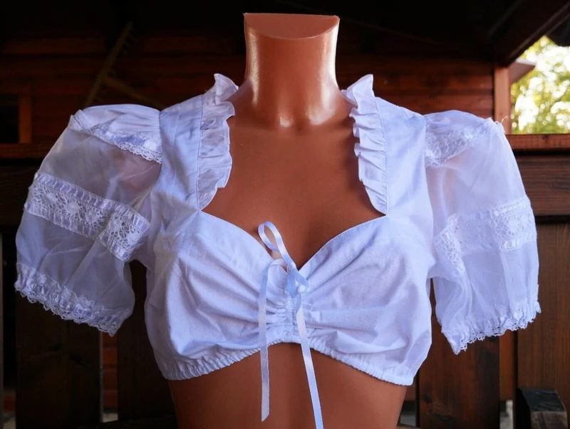 Dirndlbluse Krüger Madl, weiß, Zugband, transparente Ärmel Puffärmel, Gr. 32