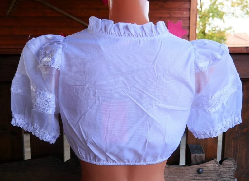 Dirndlbluse Krüger Madl, weiß, Zugband, transparente Ärmel Puffärmel, Gr. 32