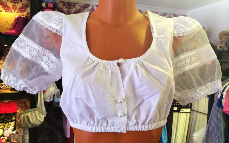Dirndlbluse Krüger Madl, weiß, Knöpfe, transparente Puffärmel, Gr. 32