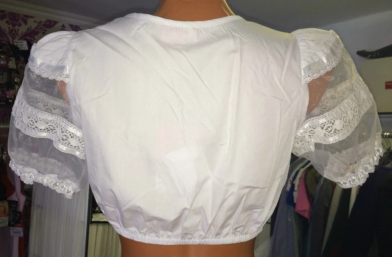 Dirndlbluse Krüger Madl, weiß, Knöpfe, transparente Puffärmel, Gr. 32