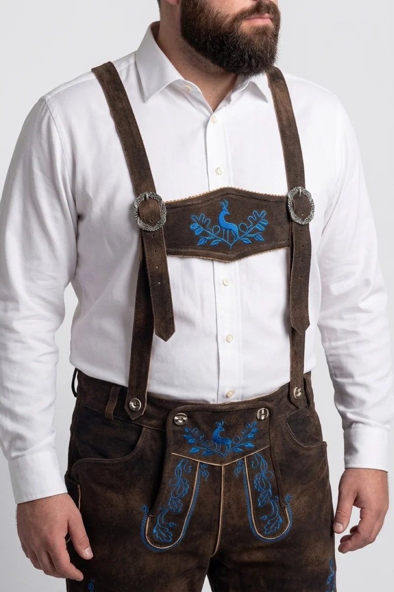 Lederhose Hirsch Royal Blau Mokka