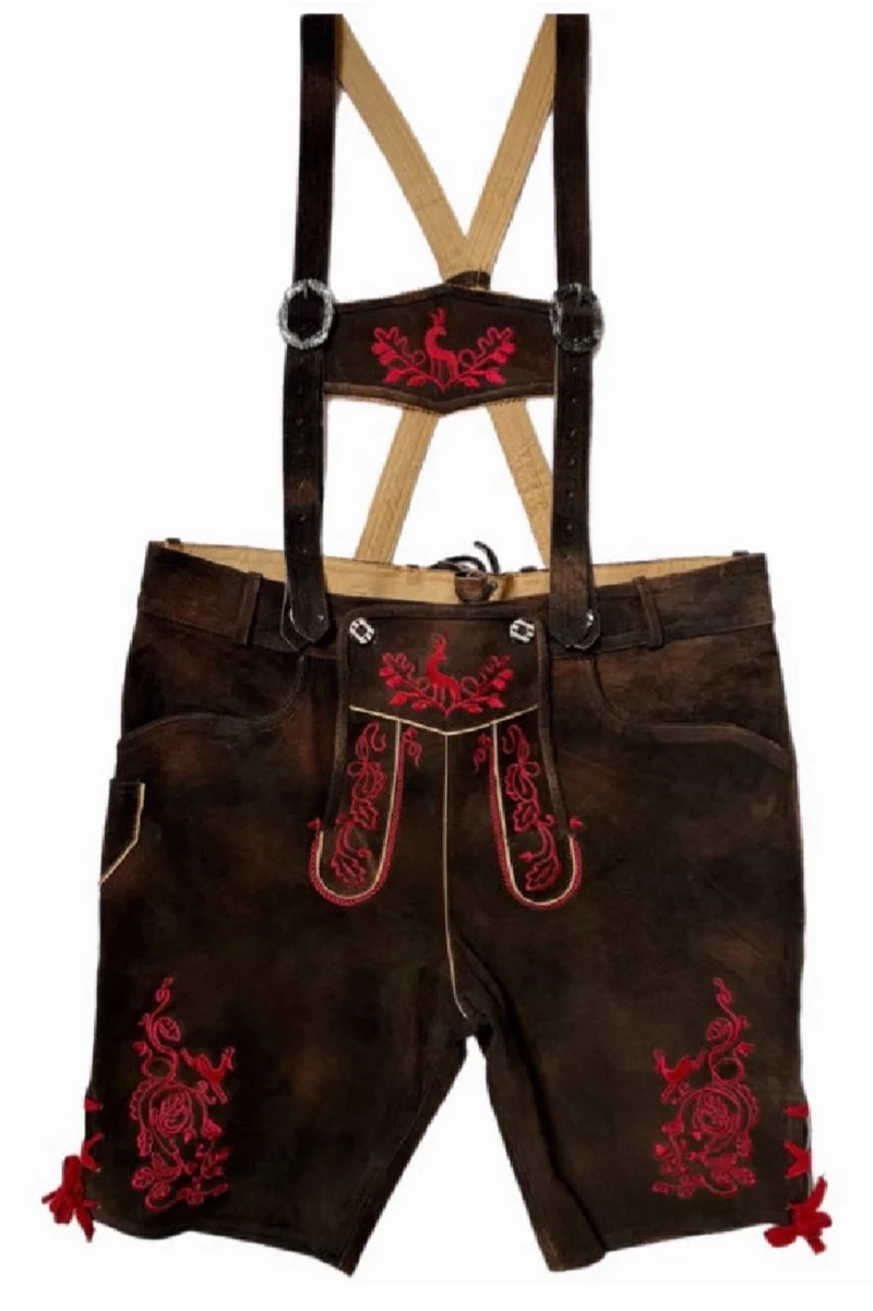 Lederhose Hirsch Royal Rot Mokka