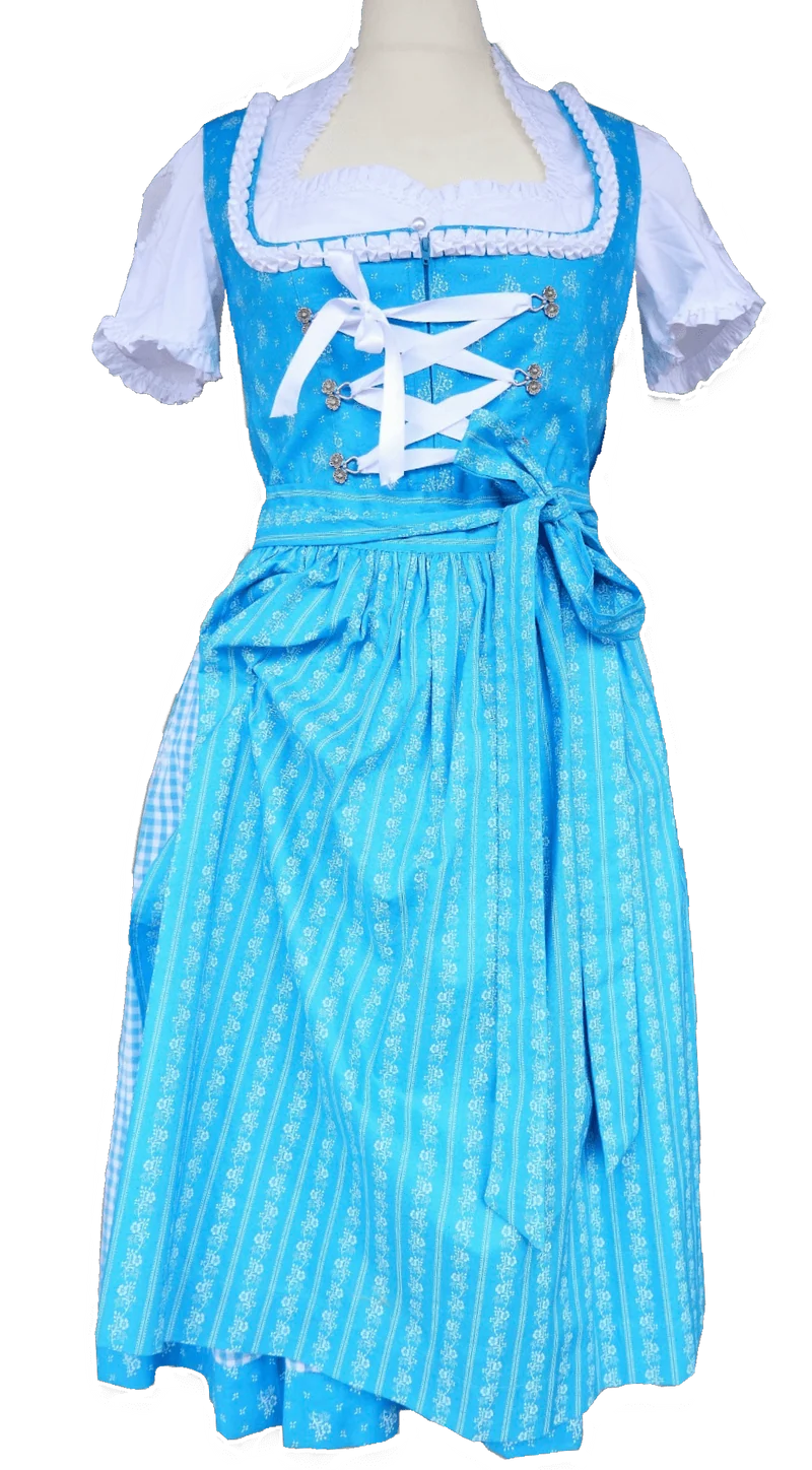 Dirndl Rose, weiß, blau, Midi 60 cm, Gr. 38