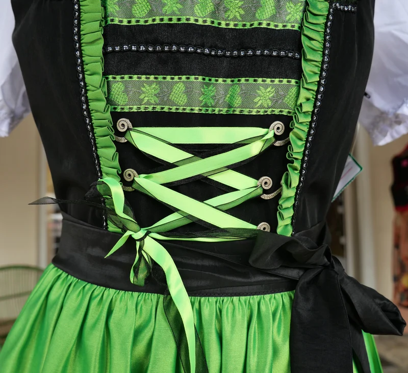 Dirndl Rose, schwarz, neon grün, Midi 70 cm